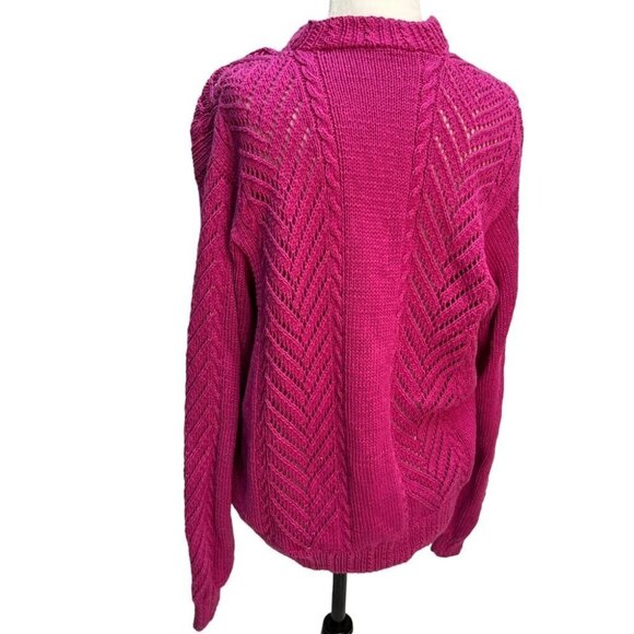 𝅺handmade Hand Knit Fucshia Pink Crew Neck Sweater Size L - Picture 7 of 9